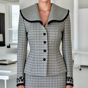 Peggy Jennings Black White & Grey Soft Wool Blazer